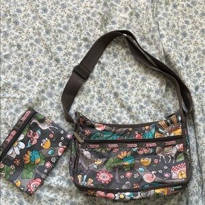 LeSportsac Gray Floral Shoulder Bag